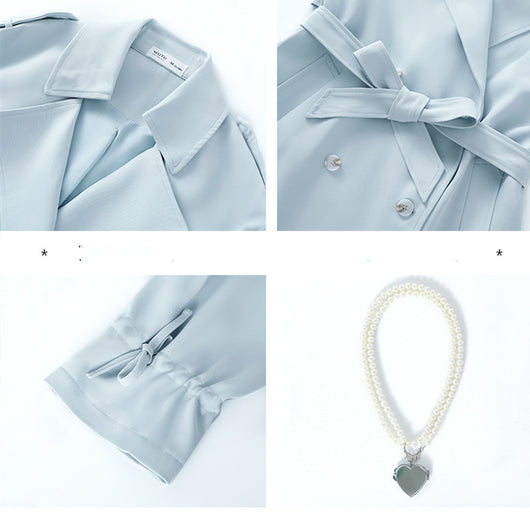 Gabardina Clásica Azul Estilo Británico para Mujer - Image 11