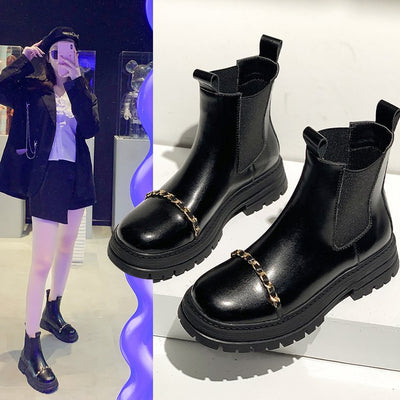 Botas de Mujer con Cadena de Hierro Estilo British Wind and Smoke - Image 4