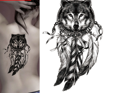 Tatuaje Temporal Cabeza de Lobo Negro - Adhesivo Dreamcatcher - Image 3