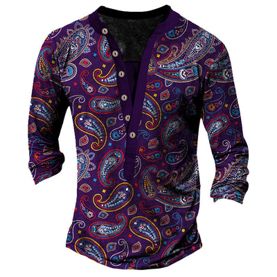 Camiseta Retro con Cuello Henry de Manga Larga para Hombre - Image 4