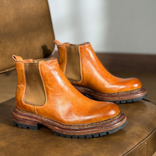 Botas de Cuero Vintage para Hombre con Suela Reforzada y Altura Aumentada