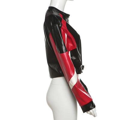 Chaqueta de Cuero PU Slim Fit Cuello Redondo para Motociclista - Image 49