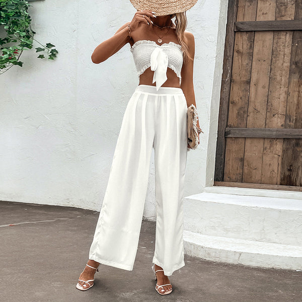 Conjunto Elegante con Chaleco Fruncido y Falda Larga