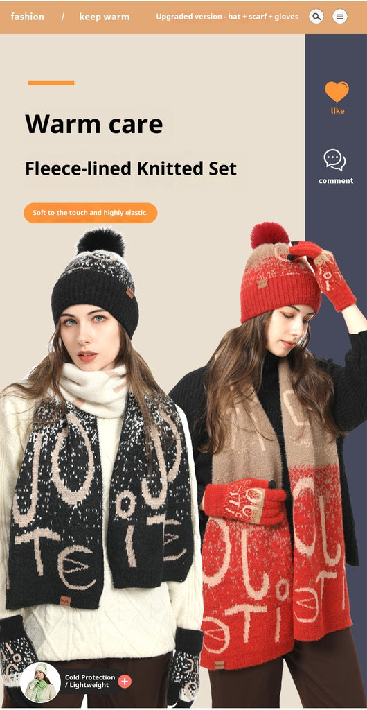 Conjunto de 3 Piezas: Gorro, Bufanda y Guantes de Felpa Jacquard Gruesa - Image 12