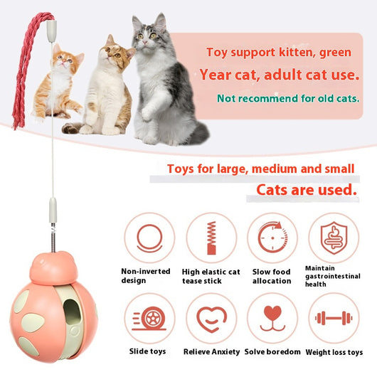 Green and light green plastic cat food leakage toy with a spherical body, cutouts, and a braided rope. - Image 2