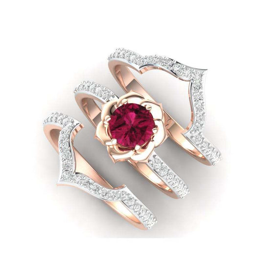 Anillo de Compromiso Oro Rosa Flor - Juego de Alianzas para Boda y Aniversario - Image 2