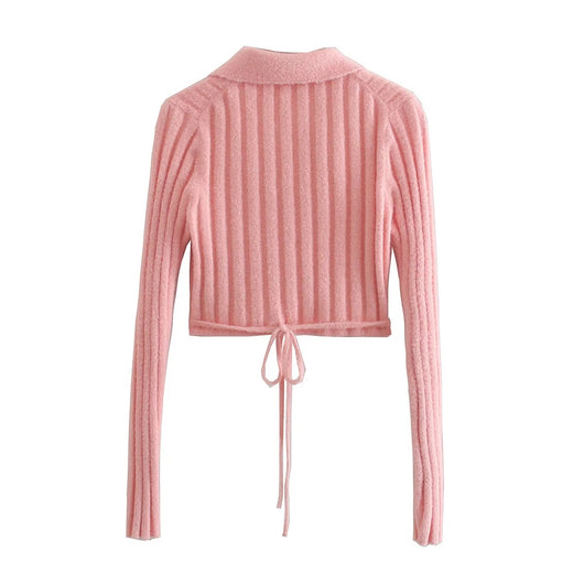 Cardigan Tejido Escote Profundo con Lazo - Manga Larga Ajustado para Mujer - Image 4