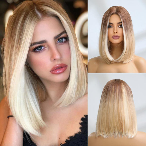 Peluca con Degradado Ombré Platinado y Reflejos Multicolor - Raya al Centro