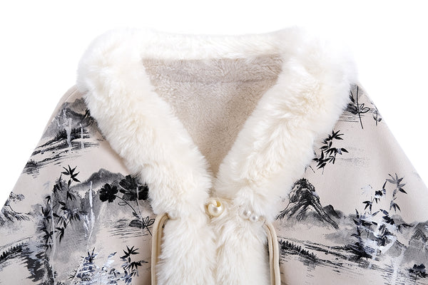 Poncho Étnico Invierno con Cuello de Pelaje Grande - Oferta Especial