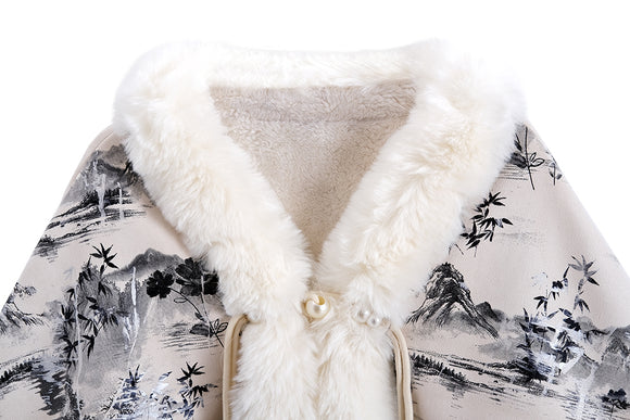 Poncho Étnico Invierno con Cuello de Pelaje Grande - Oferta Especial