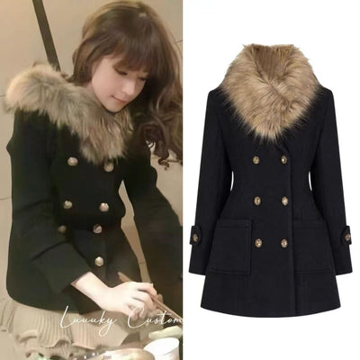 Abrigo Vintage Negro con Cuello de Pelaje Oversized - Image 13