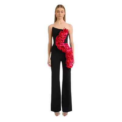 Jumpsuit Elegante Rojo con Aplicaciones y Escote Tubo - Image 5