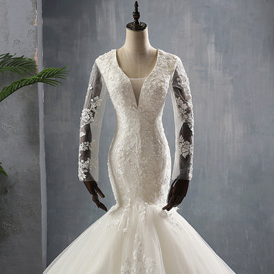 Vestido de Novia Sirena Francés Elegante con Cola Delicada - Image 10