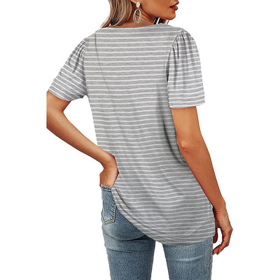 Camiseta de Cuello Cuadrado con Rayas Fruncidas para Mujer - Image 22