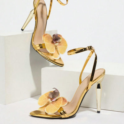 Sandalias de Tacón Stiletto con Flores Tridimensionales y Punta Redonda - Image 4