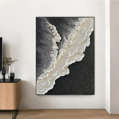 Cuadro Abstracto Olas del Mar Pintura al Óleo Texturizada Blanco y Negro Lienzo Pintado a Mano