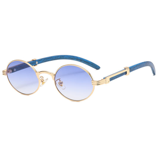 Gafas de Sol Retro Marco Redondo Pequeño con Textura Madera - Image 12