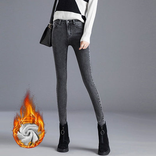 Jeans de Cintura Alta Ajustados para Mujer con Forro de Polar - Image 9
