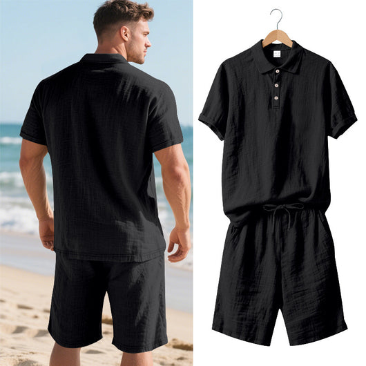 Conjunto de Shorts y Camisa de Lino Suelta para Hombre - Cómodo y Fresco para Playa - Image 22