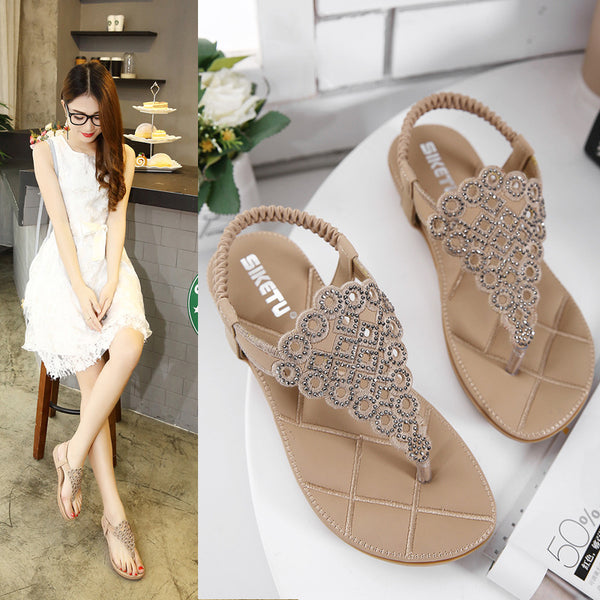 Sandalias Japonesas Verano Mujer Bordado Strass Talla Grande Cómodas