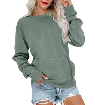 Sudadera Suelta de Color Liso con Cuello Redondo para Mujer - Image 14