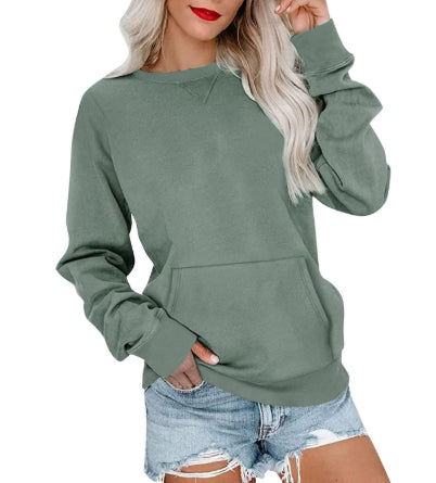Sudadera Suelta de Color Liso con Cuello Redondo para Mujer - Image 14