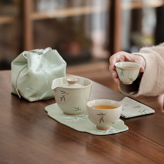 Juego de Té Portátil Bambú Pintado a Mano - Tetera y Taza Todo en Uno - Image 2