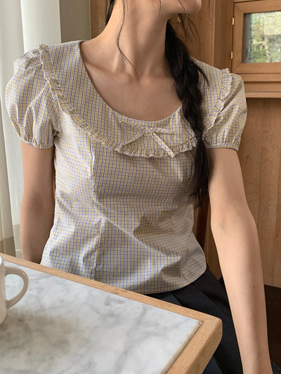 Blusa Corta Cuadros Retro con Escote Amplio - Image 15