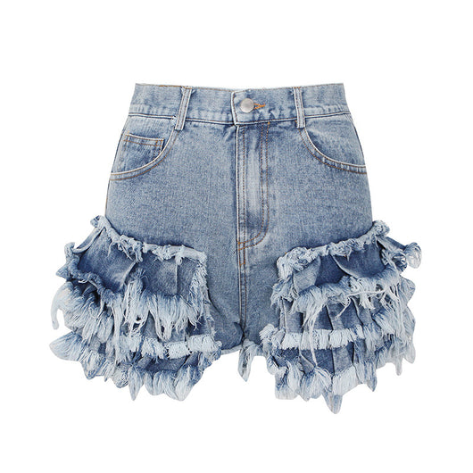 Shorts de Mezclilla Cintura Alta con Flecos y Hebilla - Estilo Sexy y Moderno - Image 2