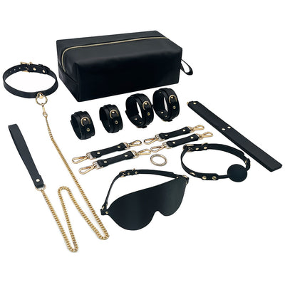 Set Completo de 9 Piezas para Parejas - Bolsa de Cuero, Pulsera, Accesorios Íntimos