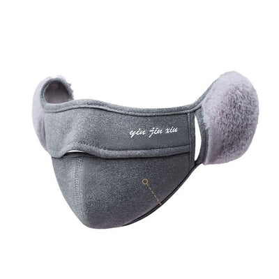 Light grey plush warm mask with integrated fleece-lined ear protection, designed for cold weather. - Image 5