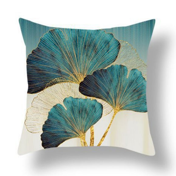 Funda de Almohada Terciopelo Melocotón con Estampado Ginkgo