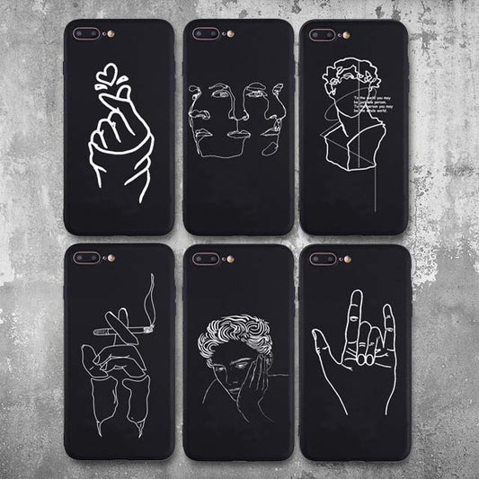 Funda Protectora Abstracta Lover Face TPU Mate Negro