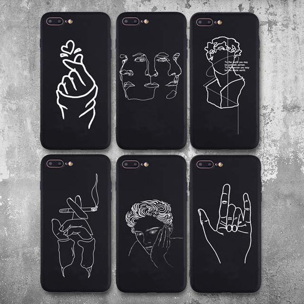 Funda Protectora Abstracta Lover Face TPU Mate Negro