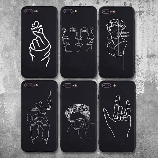 Funda Protectora Abstracta Lover Face TPU Mate Negro