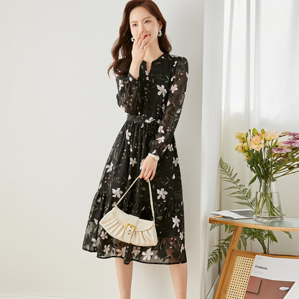 Vestido Floral de Gasa Francesa