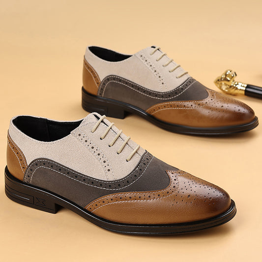 Zapatos de Cuero Brogue Puntiagudos para Hombre Talla Grande