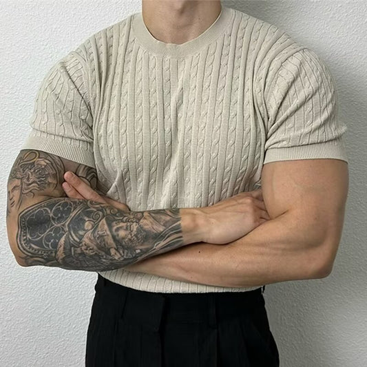 Playera Manga Corta Torcida Colores Sólidos Estilo Japonés para Hombre