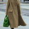 Blazer de Lana Verde Suelta con Solapa - Textura Premium para Commuter