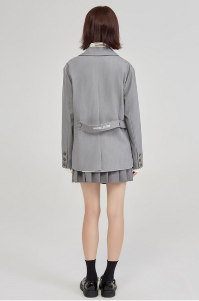 Blazer Gris Universitario para Mujer con Detalles de Contraste - Diseño Casual Sofisticado - Image 3