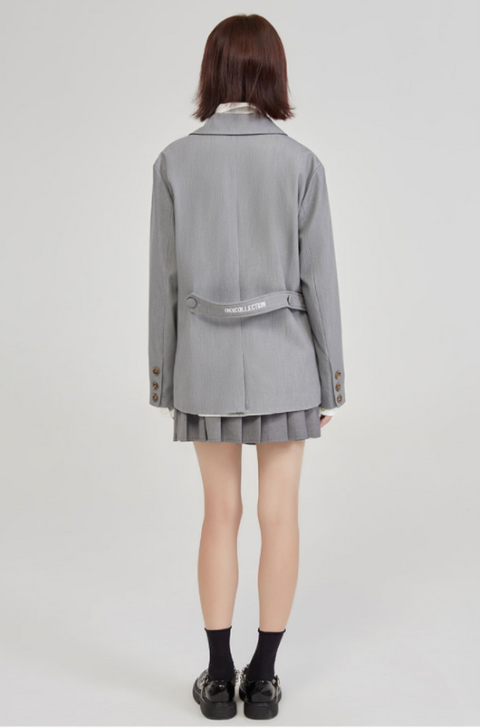 Blazer Gris Universitario para Mujer con Detalles de Contraste - Diseño Casual Sofisticado - Image 3