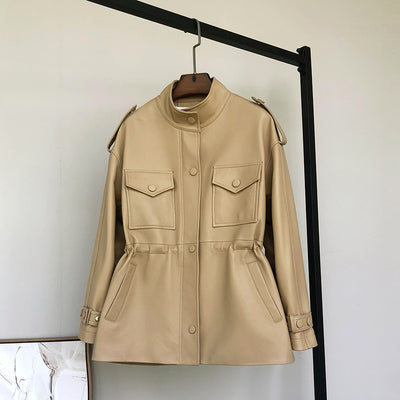 Abrigo Trench de Cuero Gamuza con Cintura Ajustada - Image 4