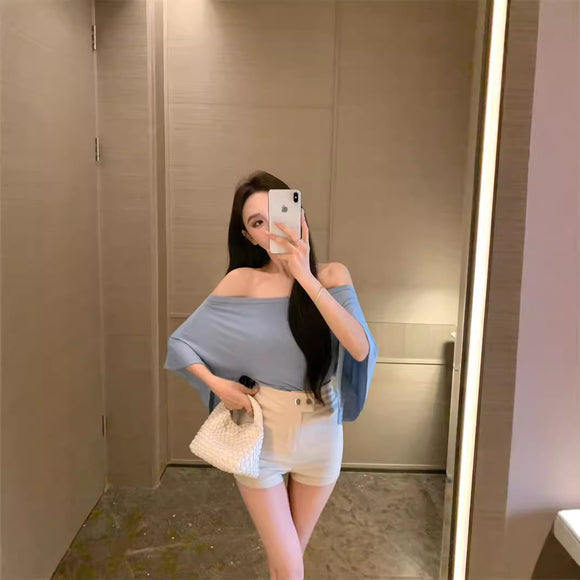 Blusa Escotada Azul para Mujer - Ajuste Ceñido Verano con Cintura Marcada