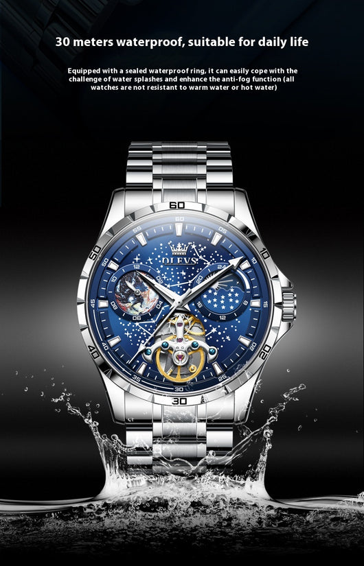 Reloj Mecánico Hueco Cielo Estrellado para Hombre Negocios Impermeable - Image 11