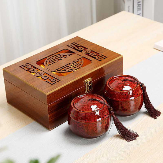 Recipiente de Té en Cerámica Artesanal con Caja de Madera