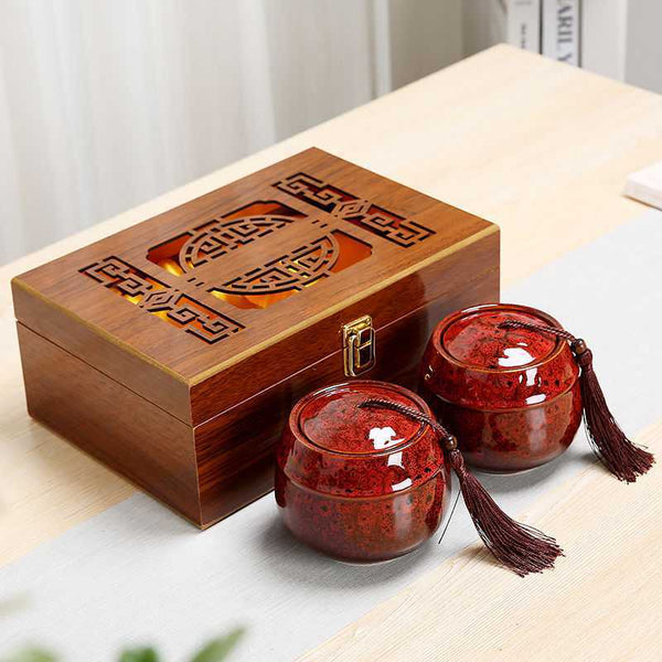Recipiente de Té en Cerámica Artesanal con Caja de Madera