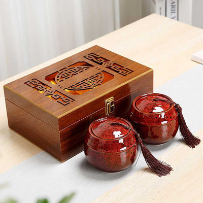 Recipiente de Té en Cerámica Artesanal con Caja de Madera