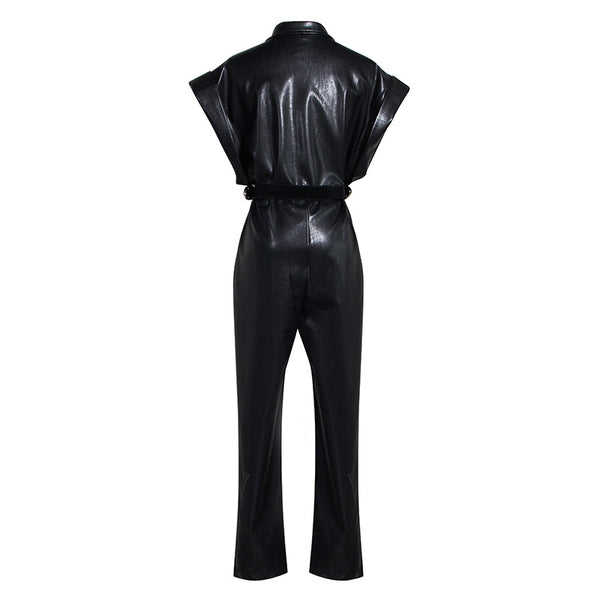 Jumpsuit de PU con Cintura Ajustada