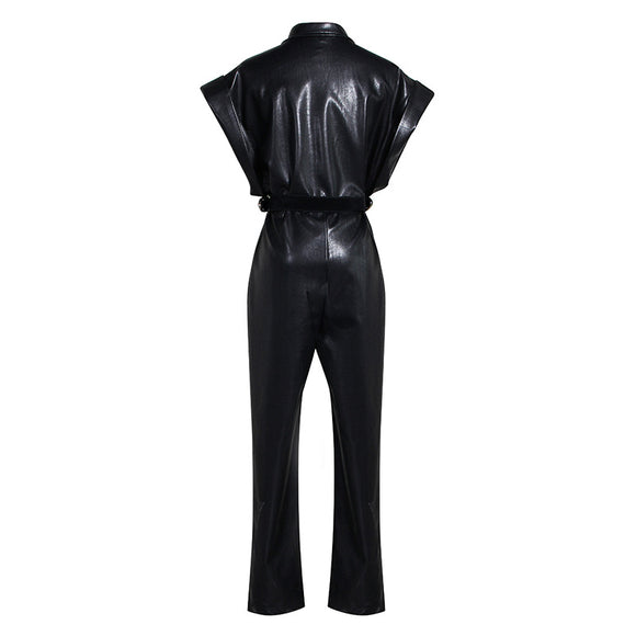 Jumpsuit de PU con Cintura Ajustada