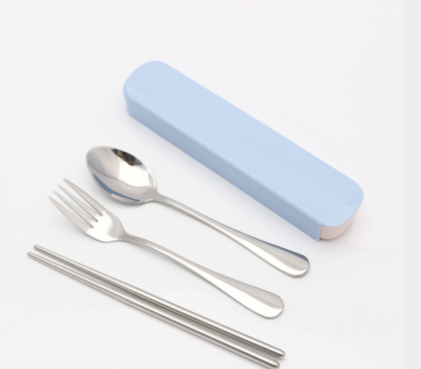 Set de Cubiertos Portátil de Acero Inoxidable con Estuche - 3 Piezas para Viajeros